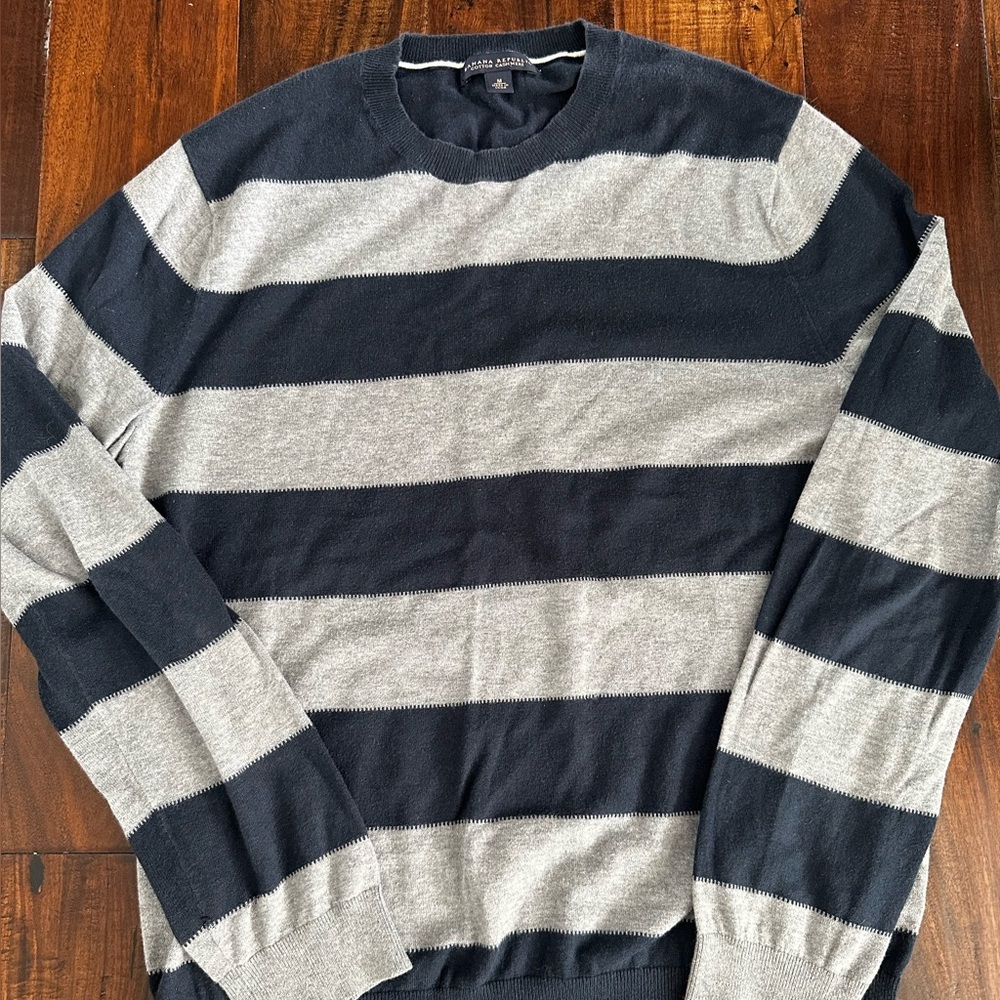 Banana Republic striped navy & gray cotton cashmere sweater M